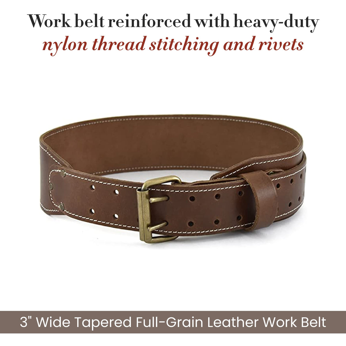 3" Wide Tapered Full-Grain Leather Work Belt V89304