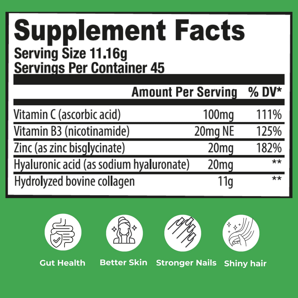 Hydrolyzed Bovine Collagen Peptides Powder with Vitamin C, Hyaluronic Acid, Zinc & B3 L54472