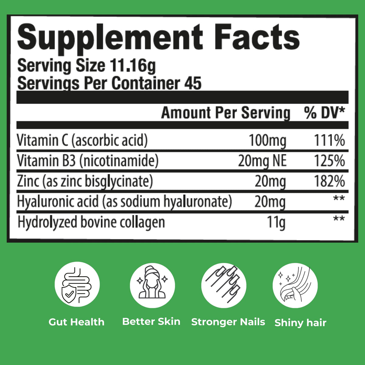 Hydrolyzed Bovine Collagen Peptides Powder with Vitamin C, Hyaluronic Acid, Zinc & B3 L54472