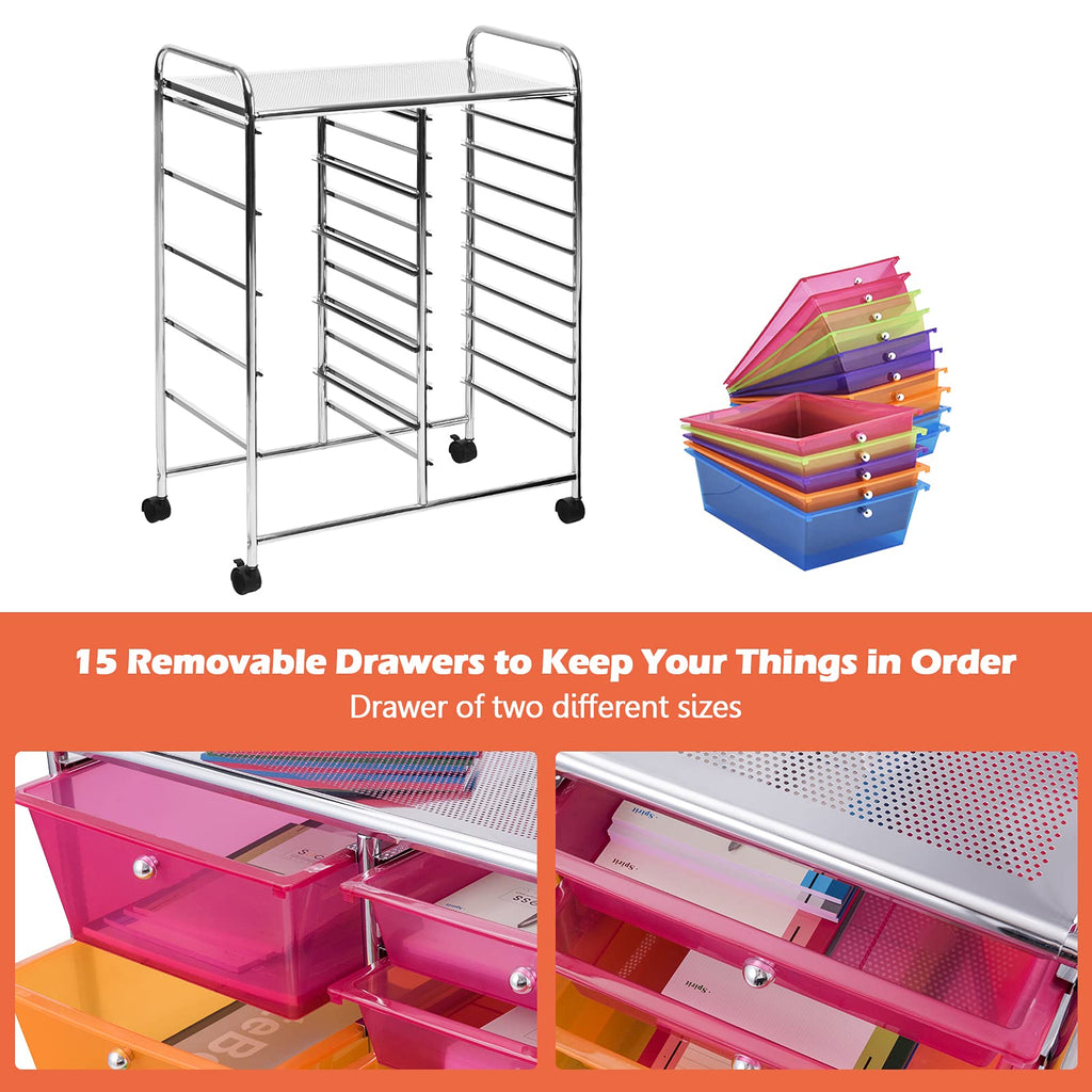 15 Drawer Rolling Storage Cart with Removable Drawers U556