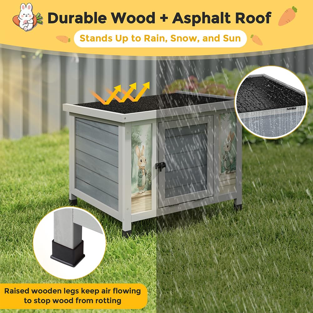 24 Inch Weatherproof Wooden Rabbit Hutch with Non-Slip Ramp I767