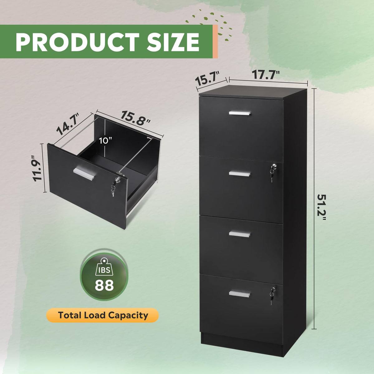 4 Drawer Wood File Cabinet with Lock F42943