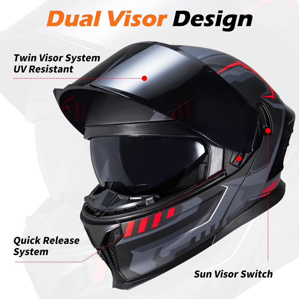 Dual Visor Flip up Modular Full Face Motorcycle Helmet O281