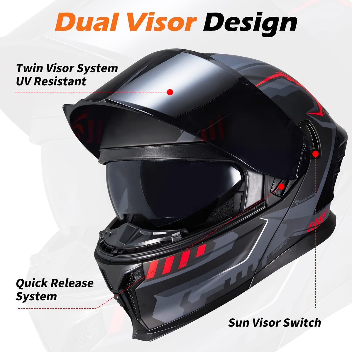 Dual Visor Flip up Modular Full Face Motorcycle Helmet O281