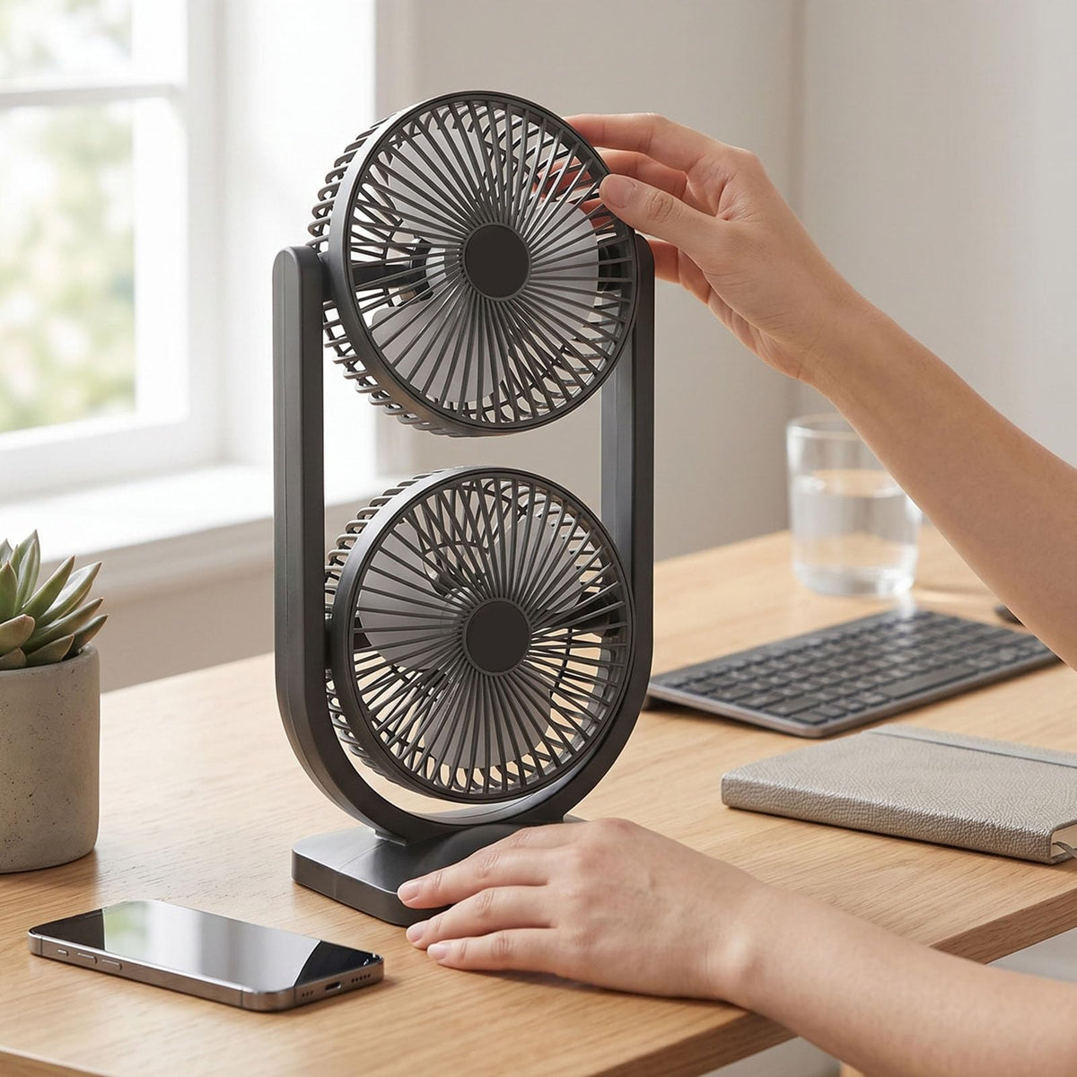 Portable USB Rechargeable 2 in 1 Dual Head Desk Fan J9152
