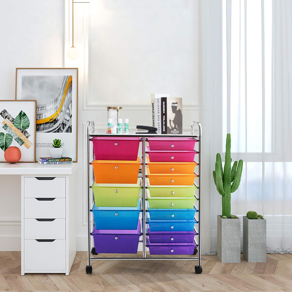15 Drawer Rolling Storage Cart with Removable Drawers U556