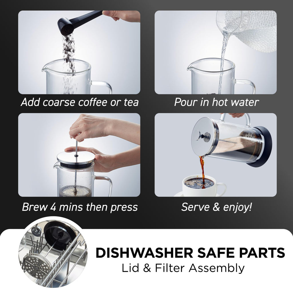 French Press Coffee Maker 1-Liter Glass Carafe P261