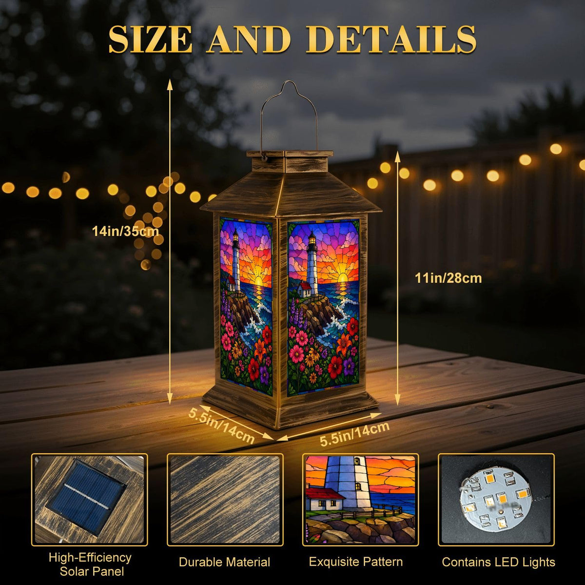 Waterproof Stained Glass Solar Lantern R83217