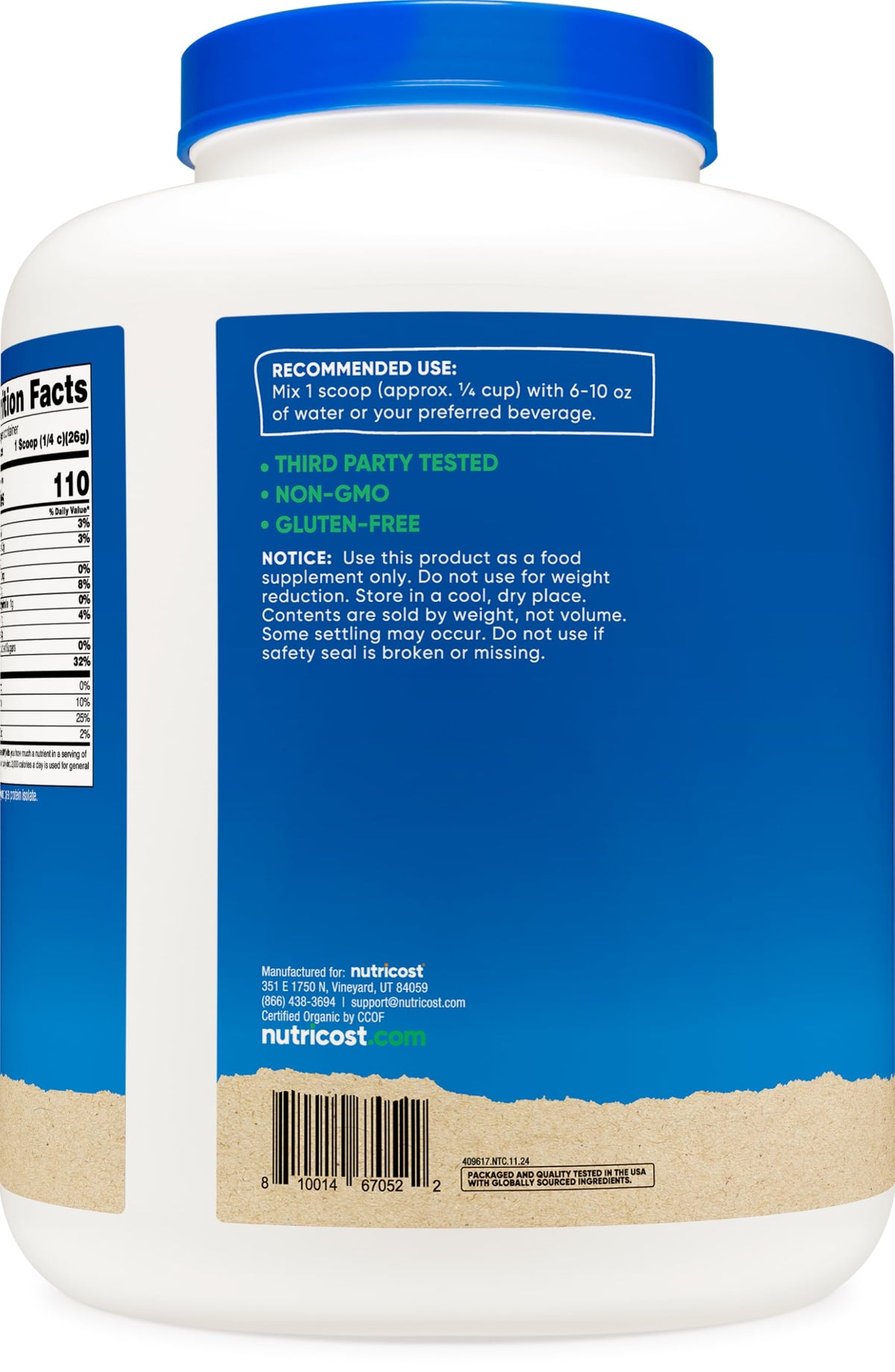 Organic Pea Protein Isolate Powder 5LBS C54327