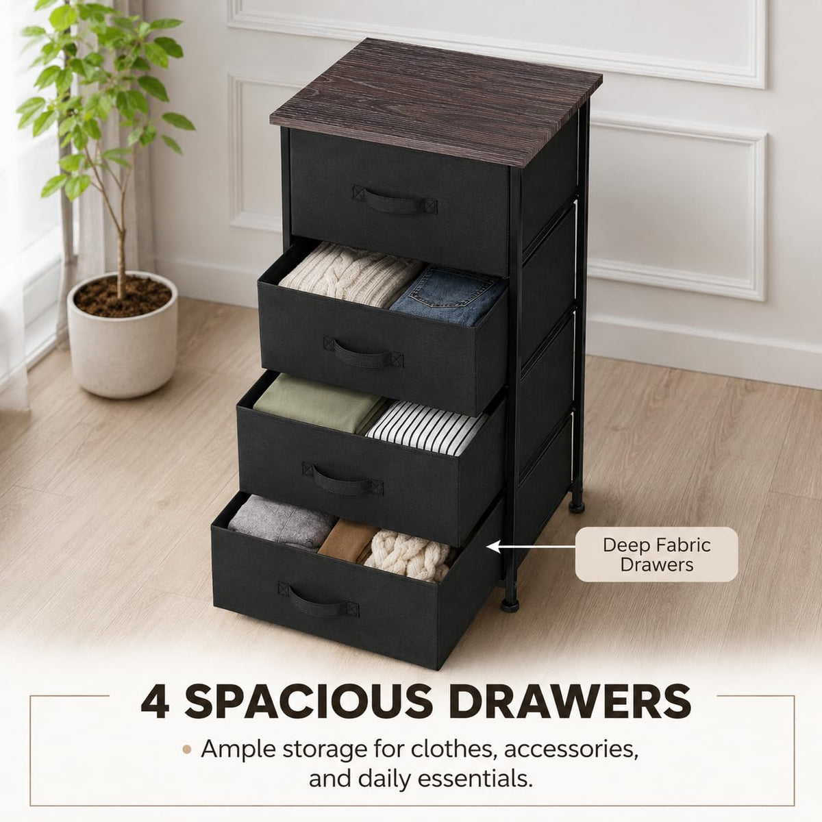 4 Drawer Fabric Storage Tower with Steel Frame T8289