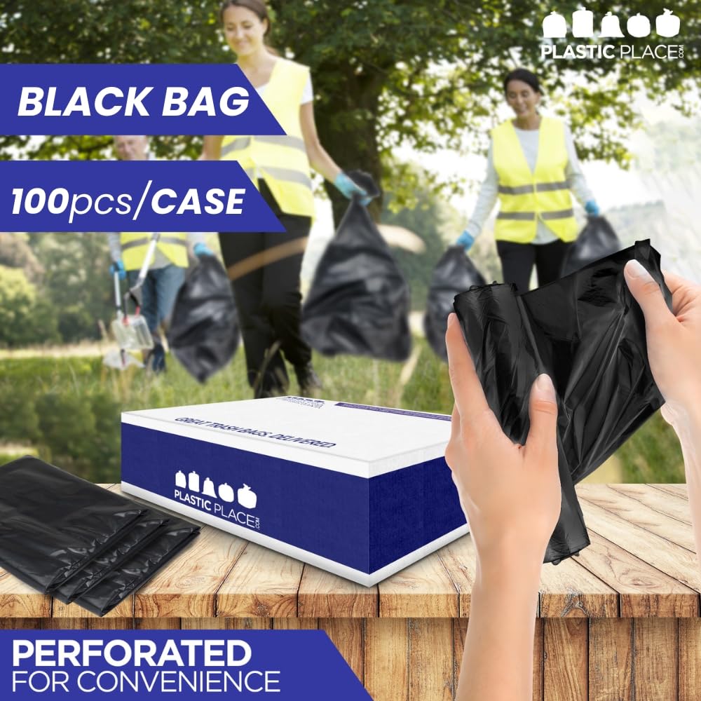 Heavy Duty Black 40-45 Gallon Trash Bags 100 Count 1.5 Mil E984573