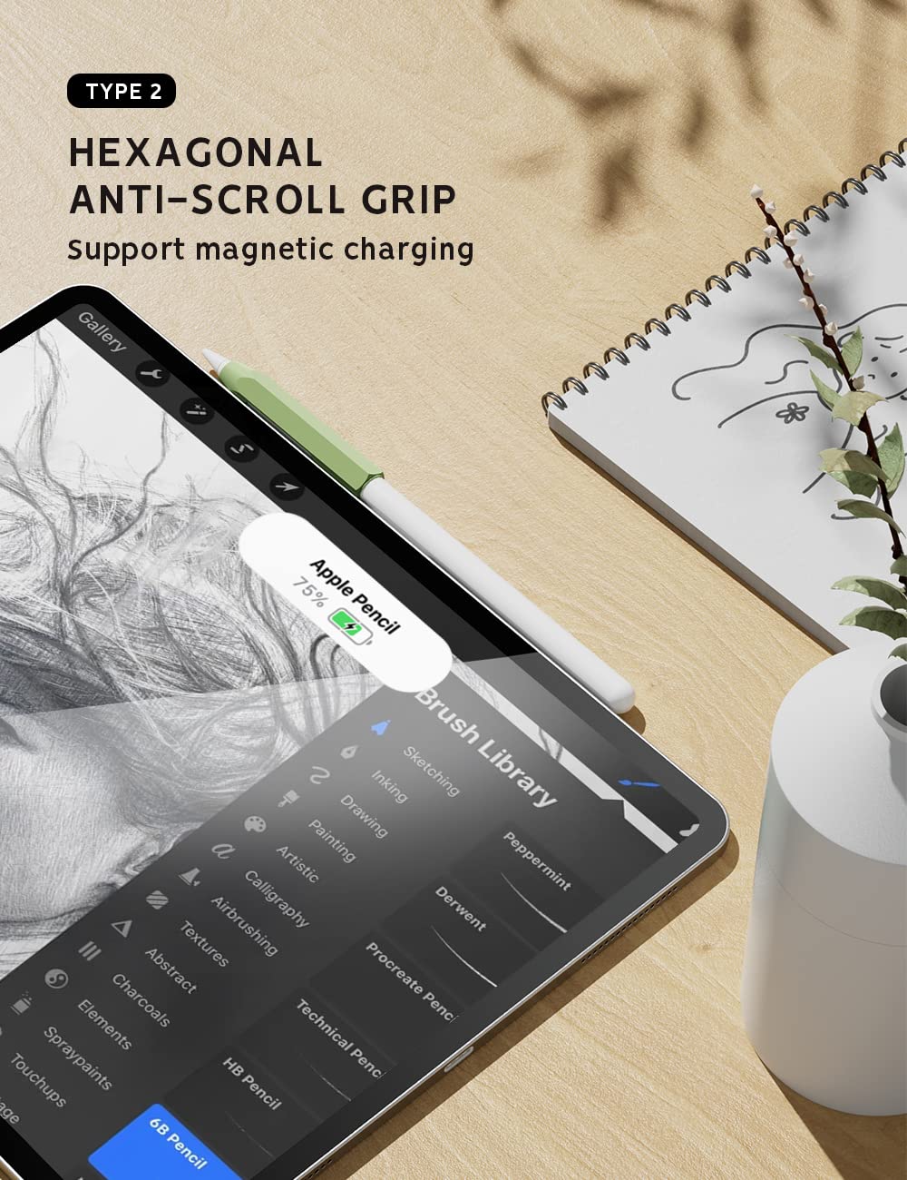 Bamboo Tablet Stand with 5 Pack Pencil Grips J33740