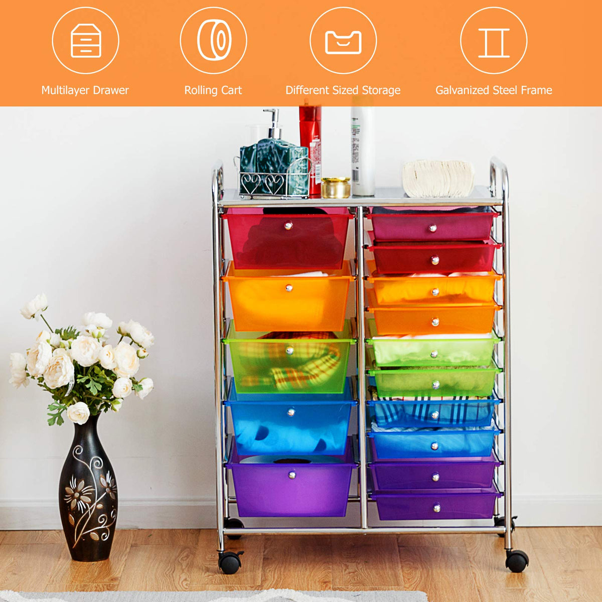 15 Drawer Rolling Storage Cart with Removable Drawers U556