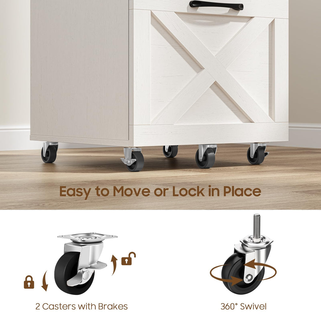 3 Drawer White File Cabinet with Wheels O244