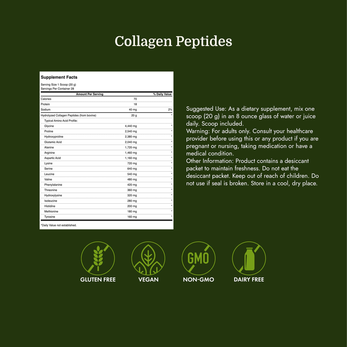 Collagen Peptides Unflavored 19.75 oz Powder P3479