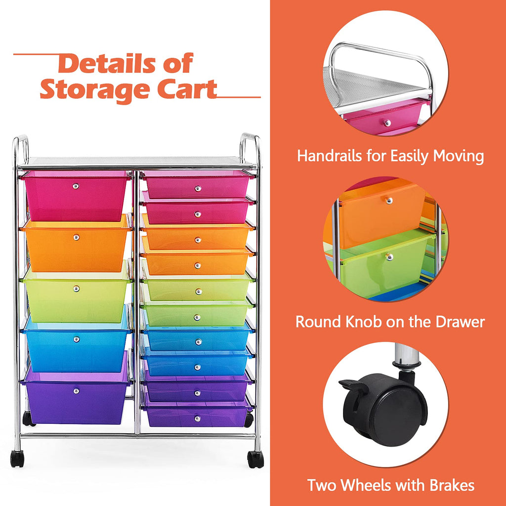 15 Drawer Rolling Storage Cart with Removable Drawers U556