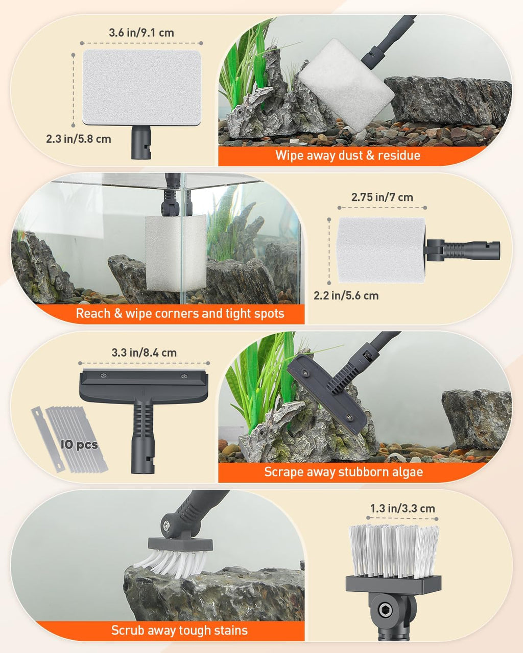 7 in 1 Aquarium Cleaning Kit with Adjustable Long Handle X259