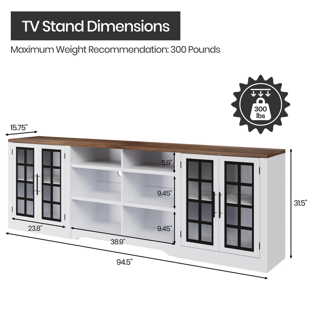 White TV Stand with Storage Cabinet and 3-Tier Open Shelves N176