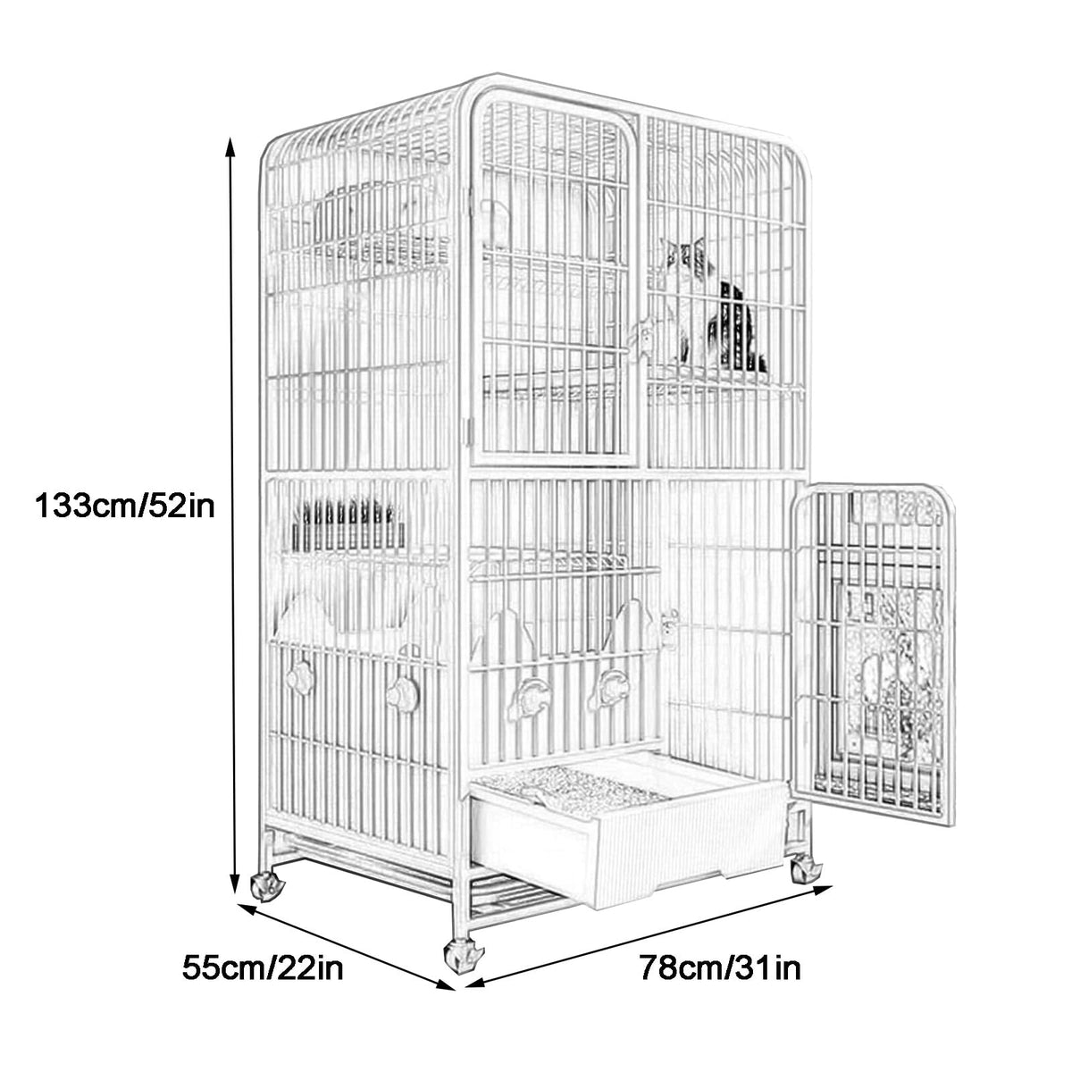 4-Tier Metal Wire Cat Cage with Litter Box and Hammock K314514