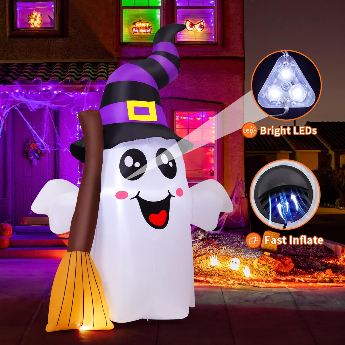 6.2 FT Halloween Inflatables Ghost with Built-in LEDs V6037