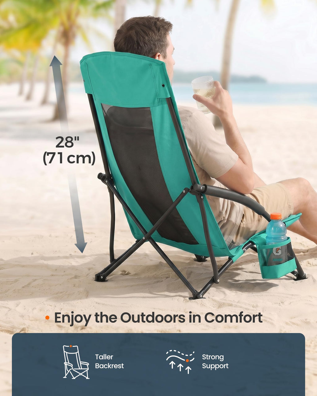 Portable Folding Camping Chair with Cup Holder, Set of 2, Green J4189