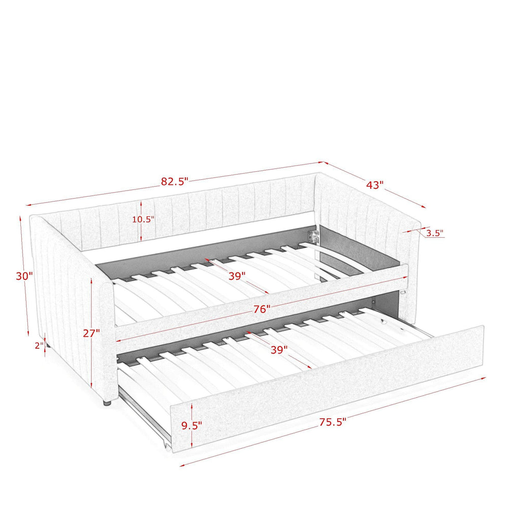 Grey Linen Upholstered Twin Size Daybed with Pop up Trundle E40156