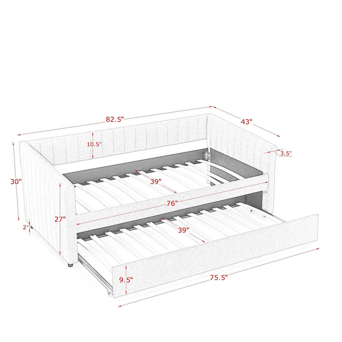 Grey Linen Upholstered Twin Size Daybed with Pop up Trundle E40156