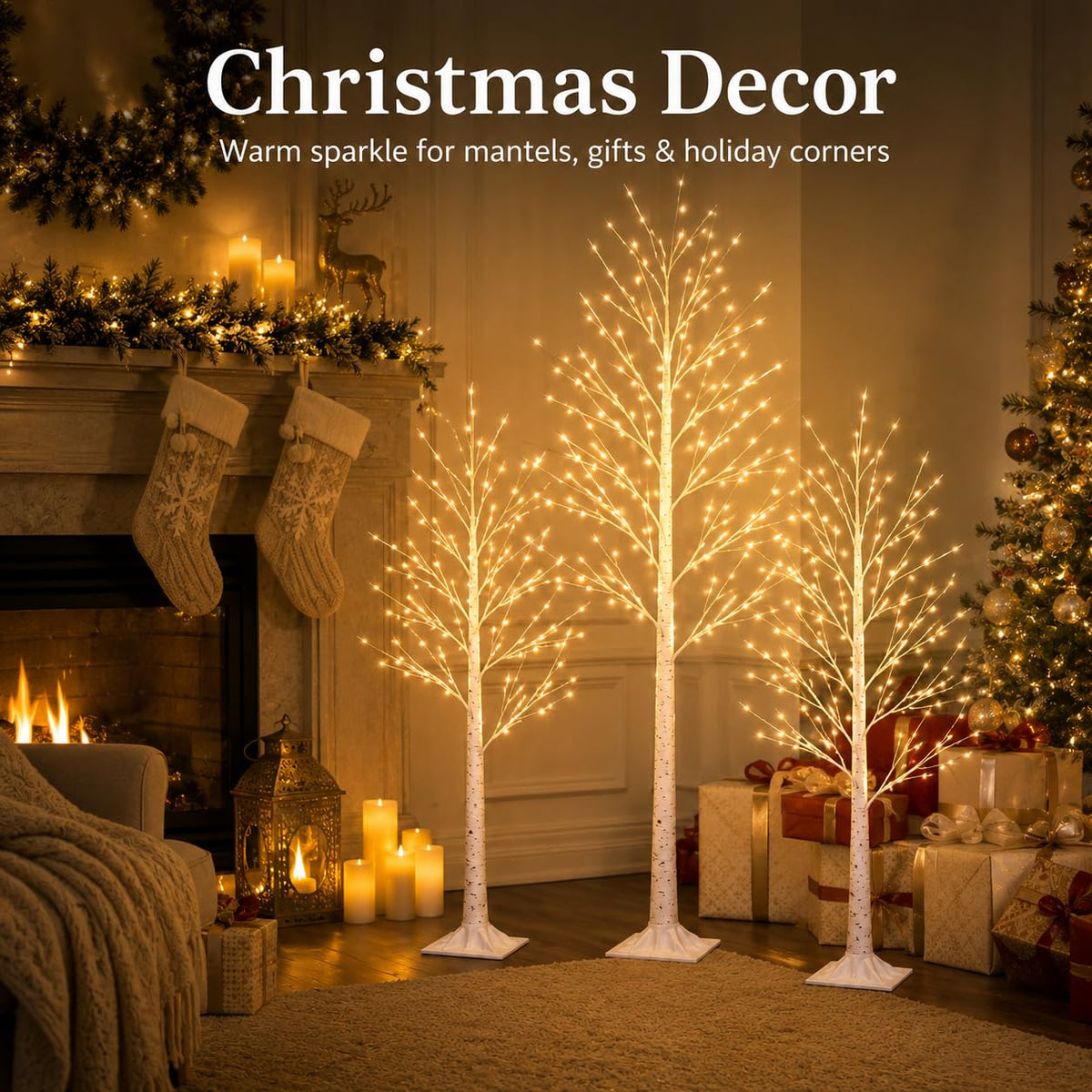 4FT 64 LEDs Birch Tree with Lights P905514