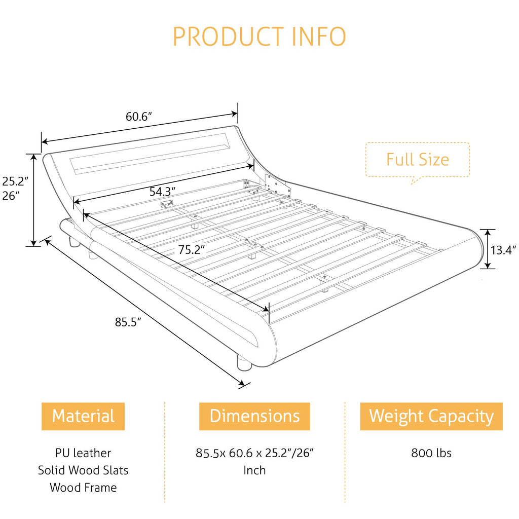 Full Size Bed Frame with Upholstered LED Headboard P186