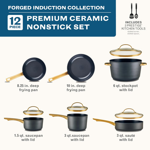 12 Piece Black Ceramic Nonstick Cookware Set X785791