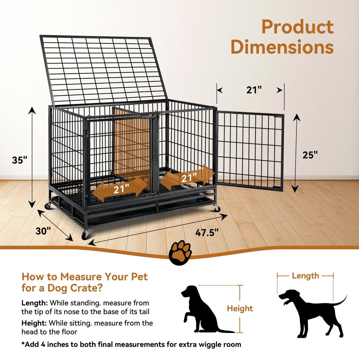 48 inch Wire Dog Crate with Divider H1250
