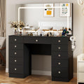 Black 11 Drawer Vanity Desk with Lighted Mirror U9901