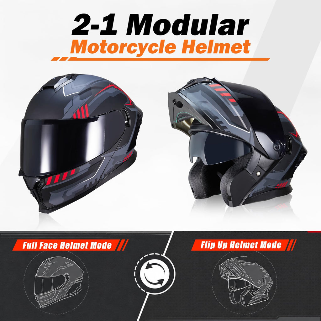 Dual Visor Flip up Modular Full Face Motorcycle Helmet O281