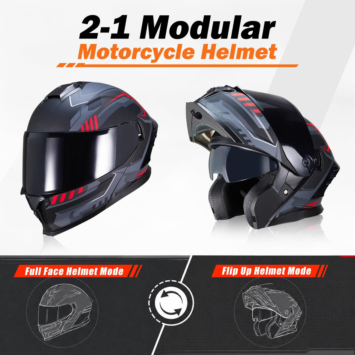Dual Visor Flip up Modular Full Face Motorcycle Helmet O281