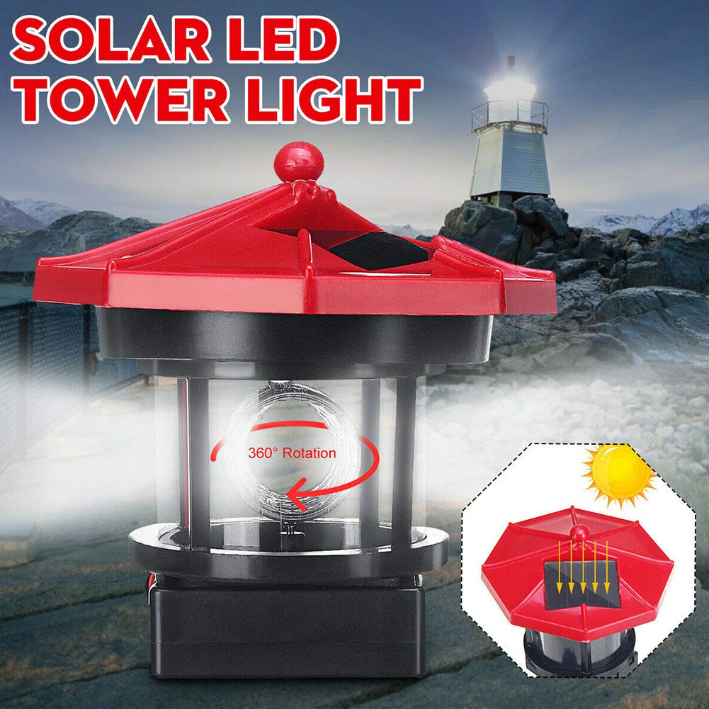 Solar Lighthouse with 360° Rotating Beacon, Waterproof Outdoor Decorative Lamp Z724