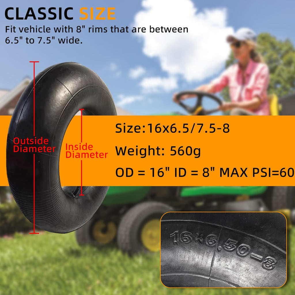 2 Pack 16x6.50-8/7.50-8 Lawn Mower Tire Inner Tubes with TR-13 Straight Valve Stem P891649