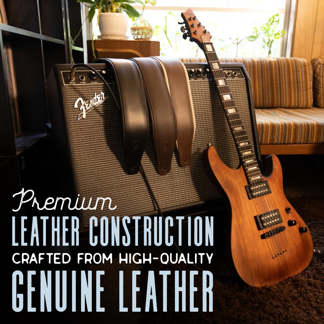 Black Leather Guitar Strap with Foam Padding G340