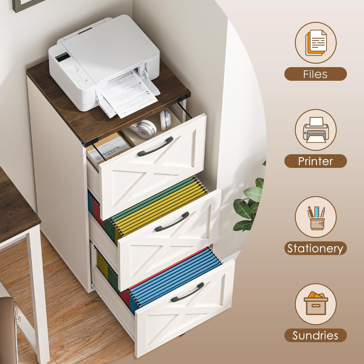 3 Drawer White File Cabinet with Wheels O244