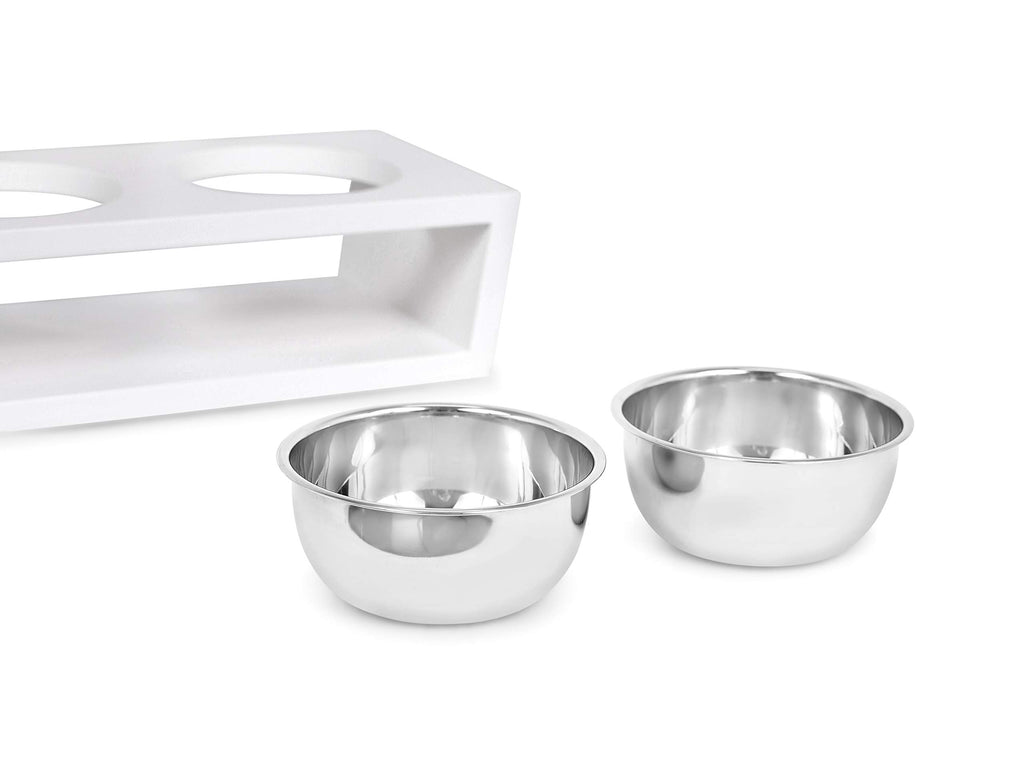 White Double Raised Pet Feeder with Stainless Steel Bowls F887518