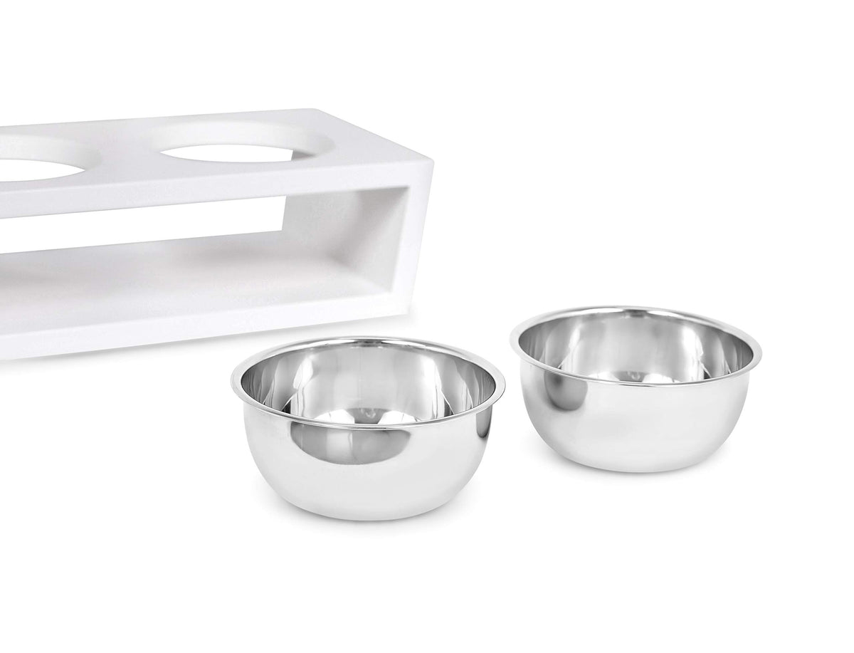 White Double Raised Pet Feeder with Stainless Steel Bowls F887518