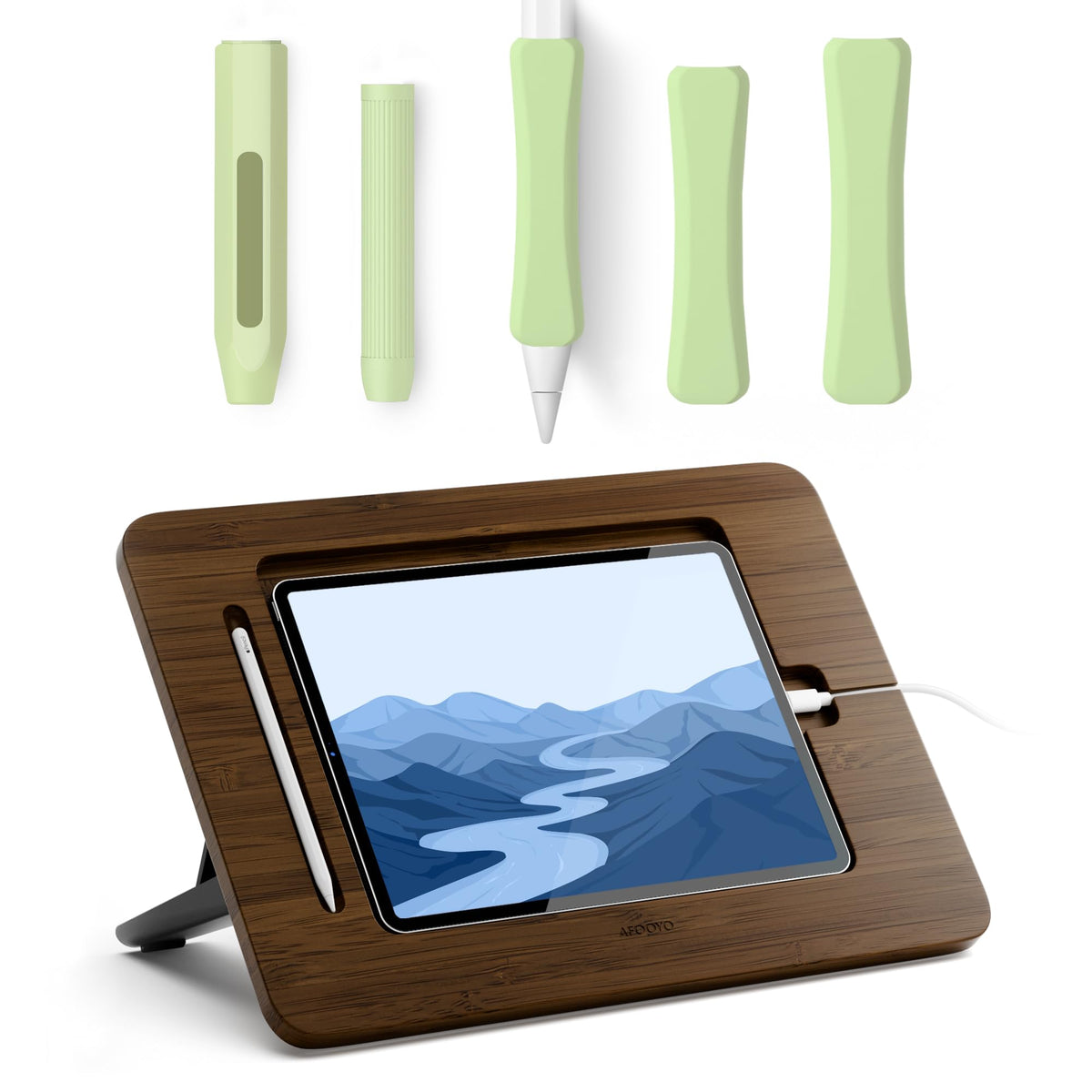 Bamboo Tablet Stand with 5 Pack Pencil Grips J33740