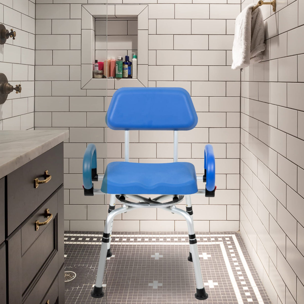 Blue Padded Shower Chair with Back and Arms H596