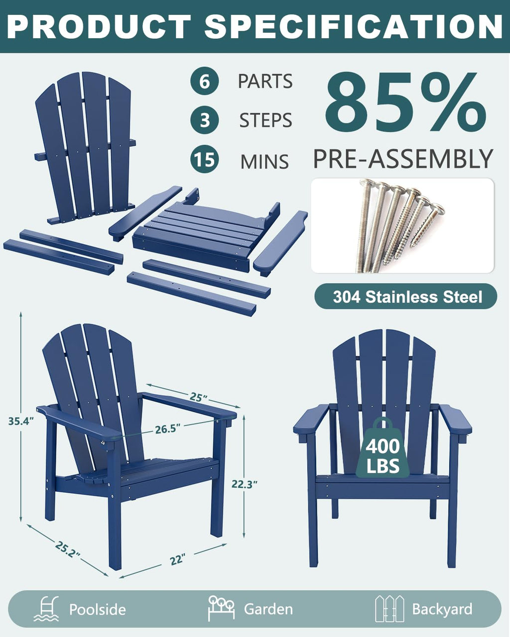Navy Blue HDPE Adirondack Chair Set of 8 Y927