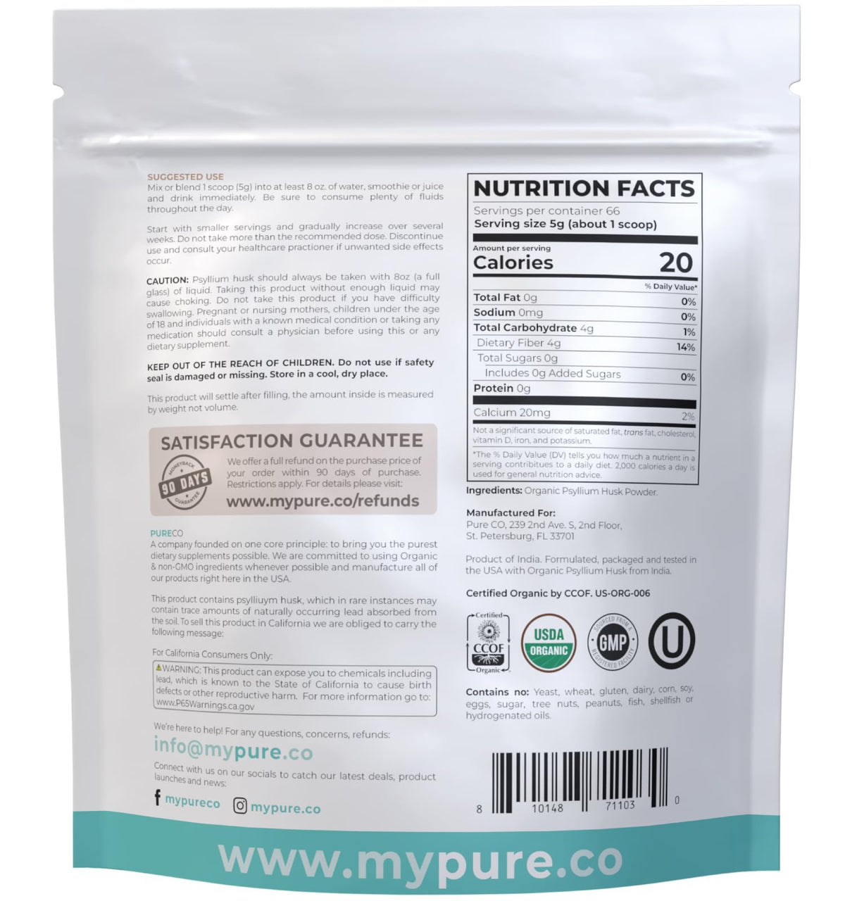 Organic Psyllium Husk Powder 66 Servings T434654