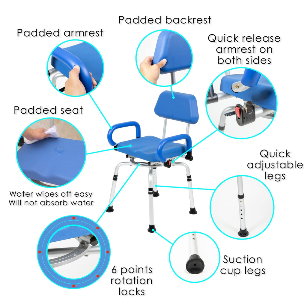 Blue Padded Shower Chair with Back and Arms H596