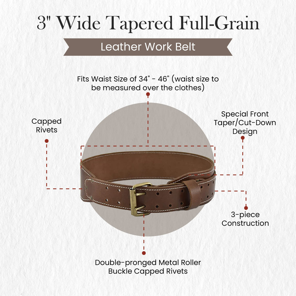 3" Wide Tapered Full-Grain Leather Work Belt V89304