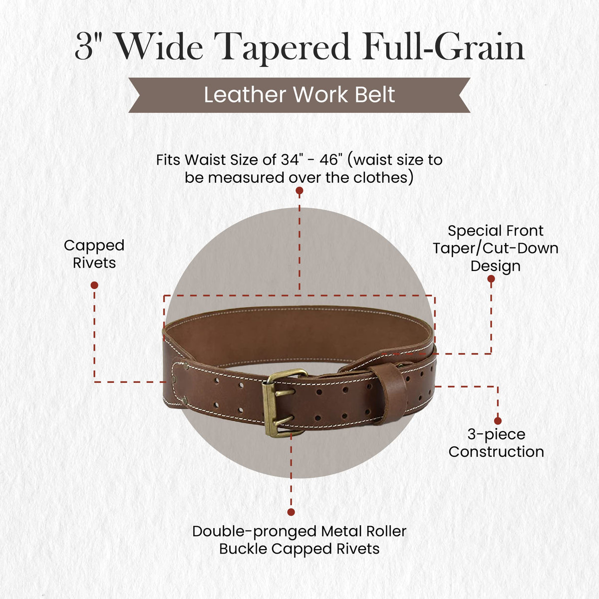 3" Wide Tapered Full-Grain Leather Work Belt V89304
