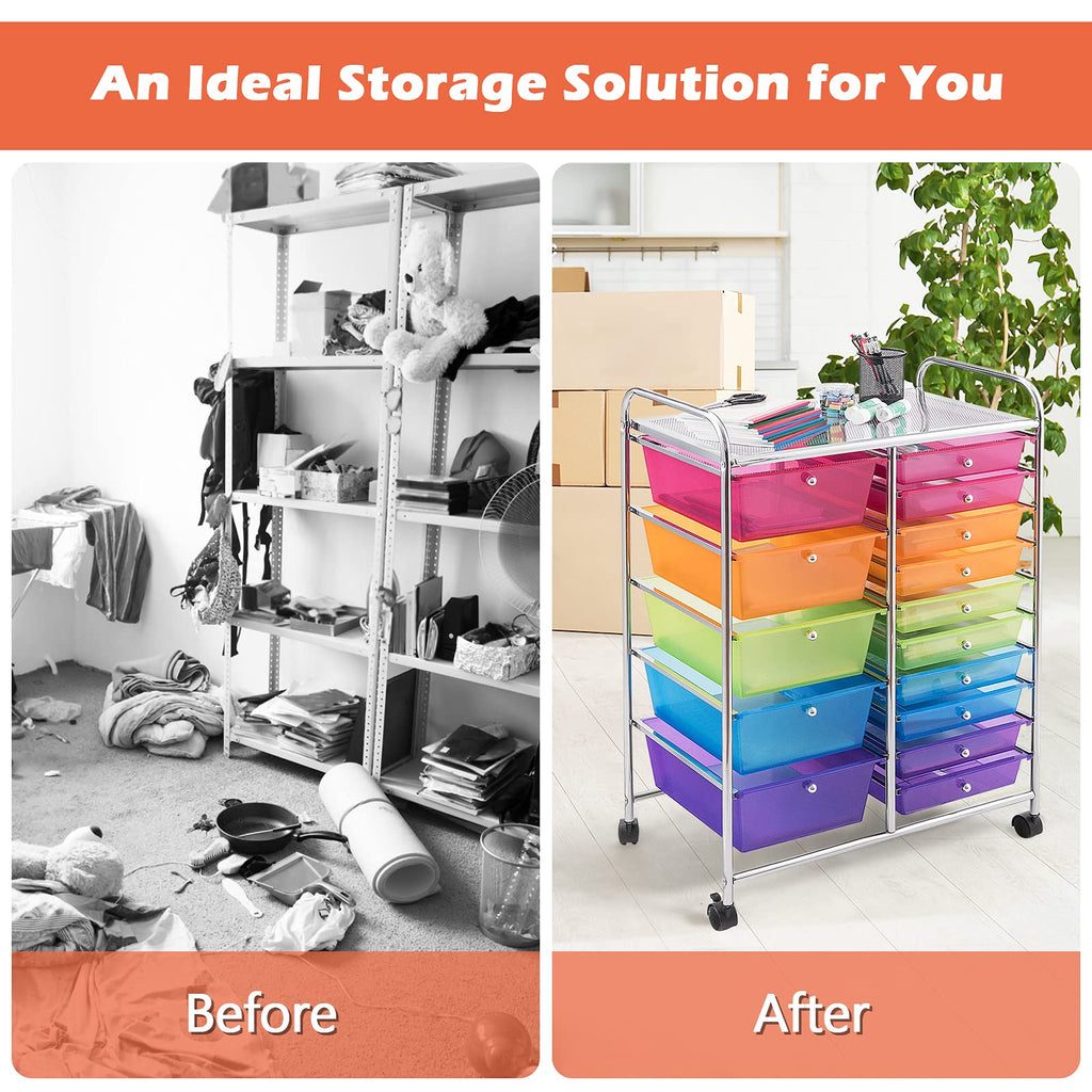 15 Drawer Rolling Storage Cart with Removable Drawers U556