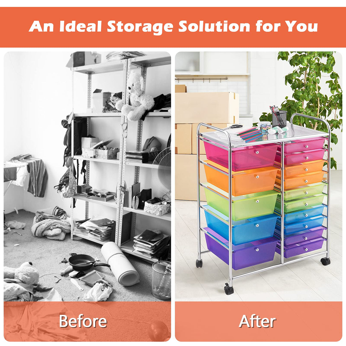 15 Drawer Rolling Storage Cart with Removable Drawers U556