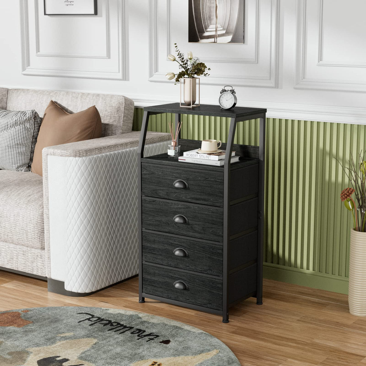 Tall Nightstand with Fabric Drawer K1044